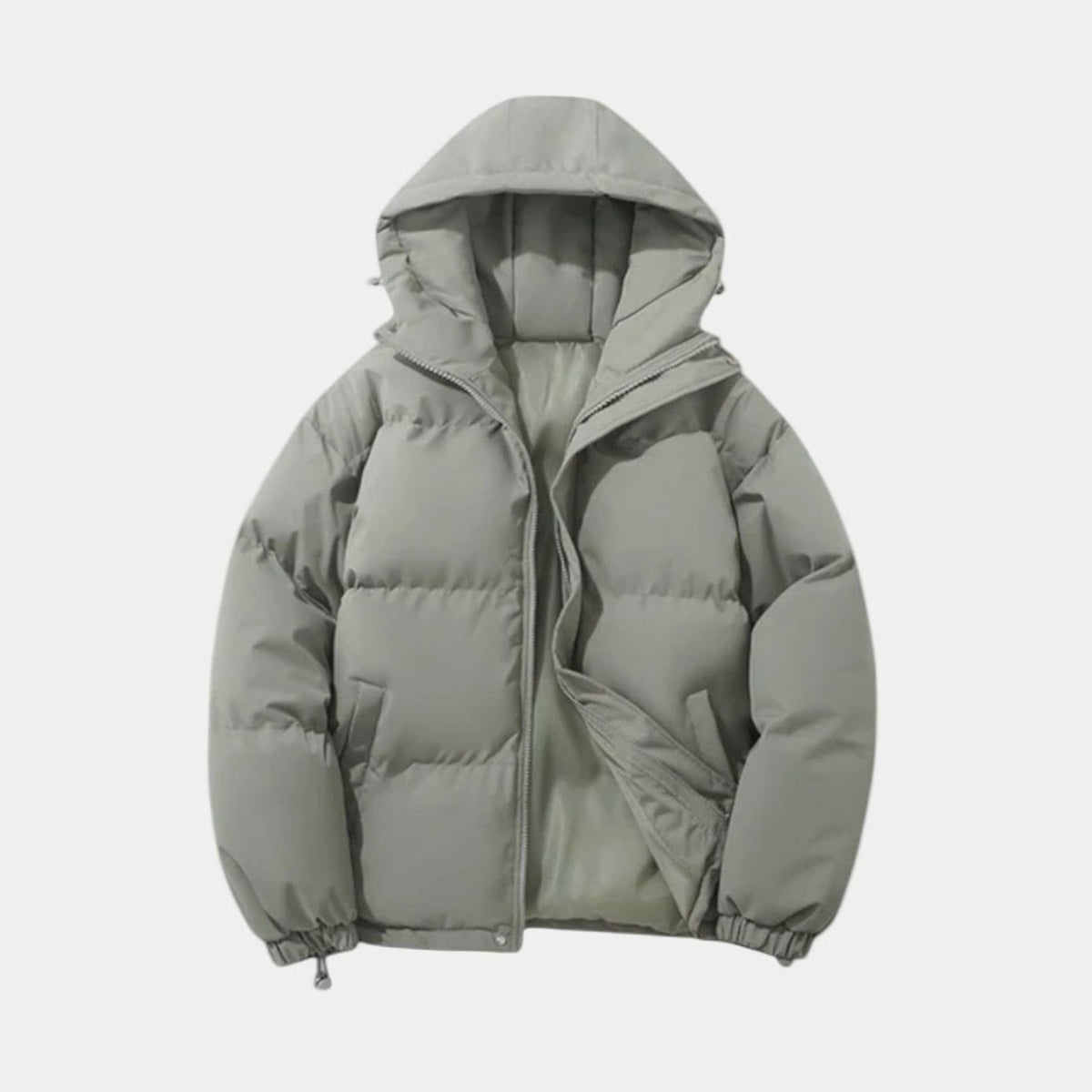 Men's Quilted Zip-Up Hooded Puffer Jacket - Gray Green