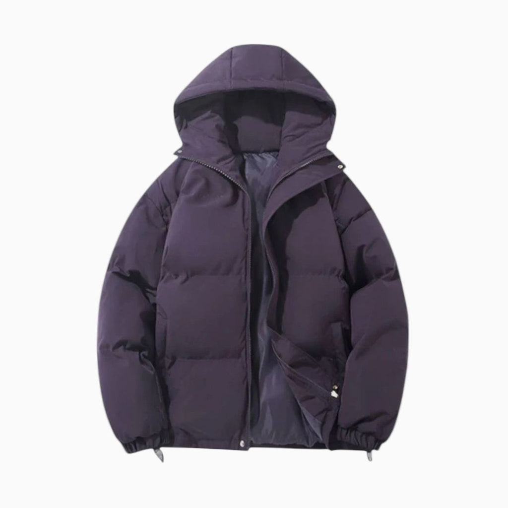 Men's Quilted Zip-Up Hooded Puffer Jacket - Purple