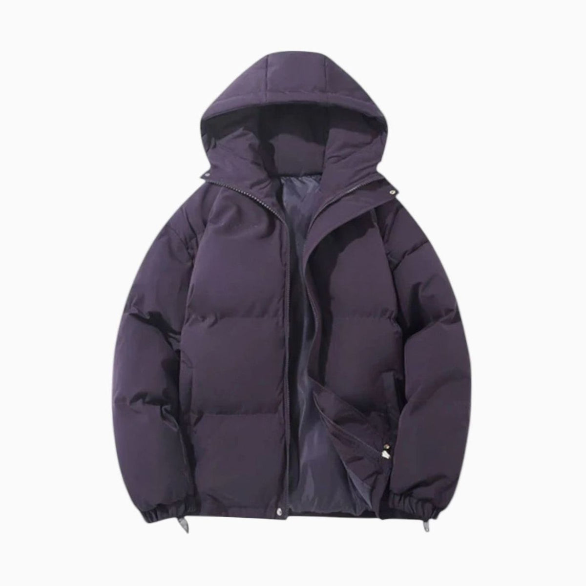 Men's Quilted Zip-Up Hooded Puffer Jacket - Purple