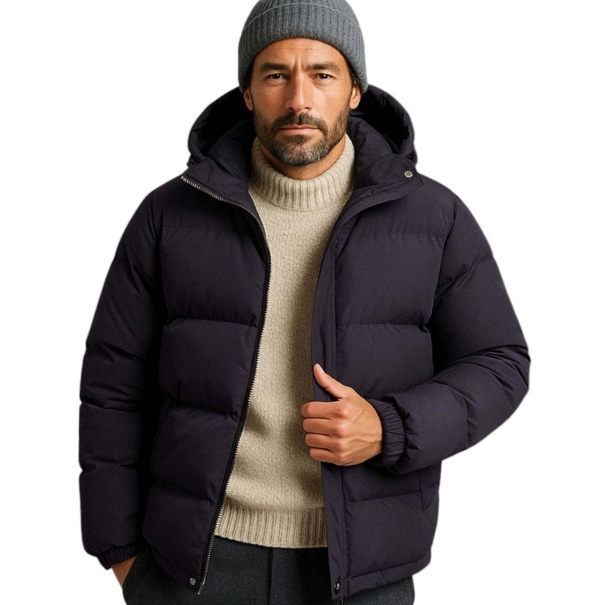 Men's Quilted Zip-Up Hooded Puffer Jacket