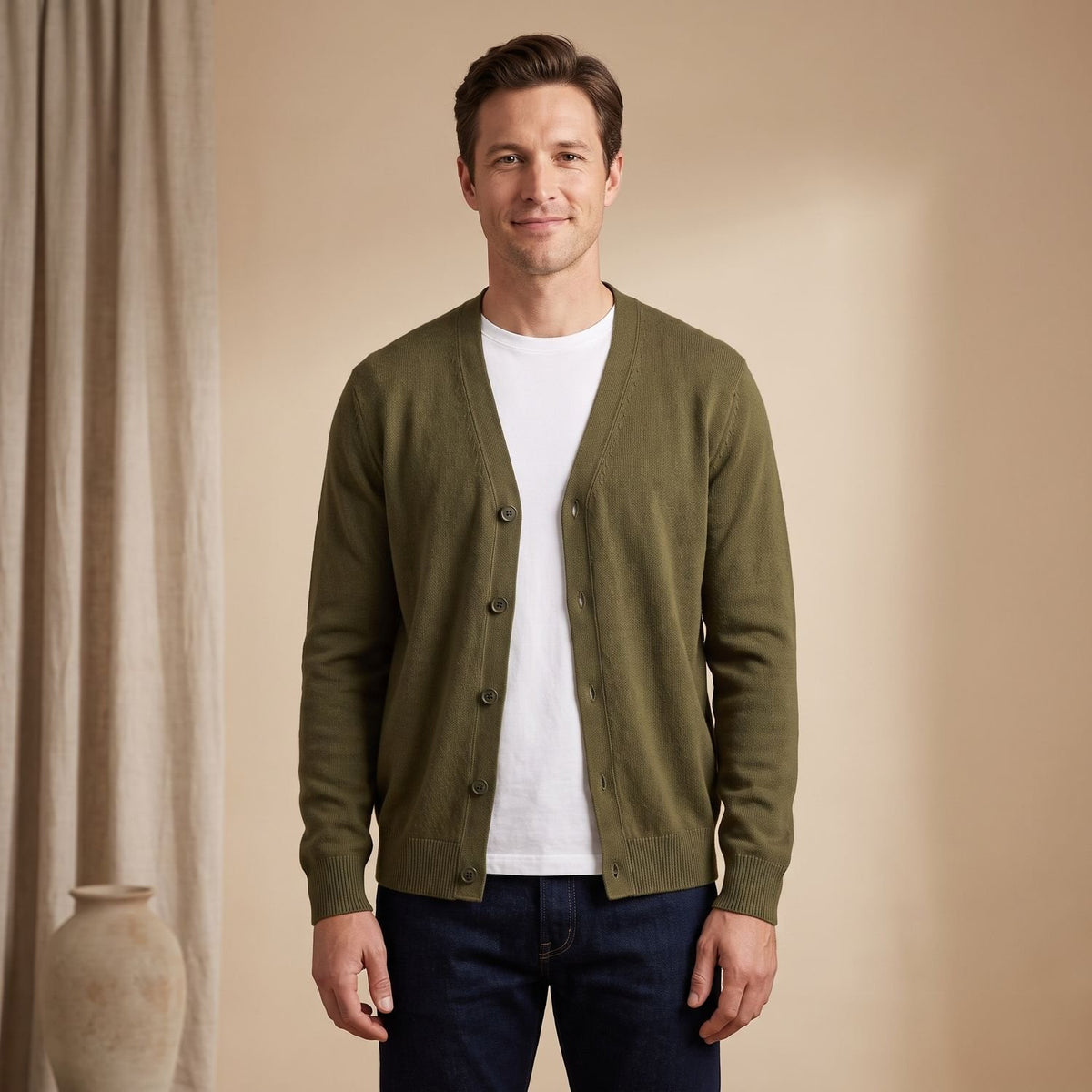 Men's Relaxed-Fit Button-Front Knit Cardigan Sweater - Green