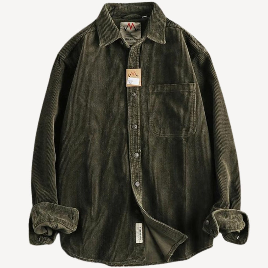 Men's Relaxed-Fit Corduroy Button-Up Long Sleeve Shirt - Green