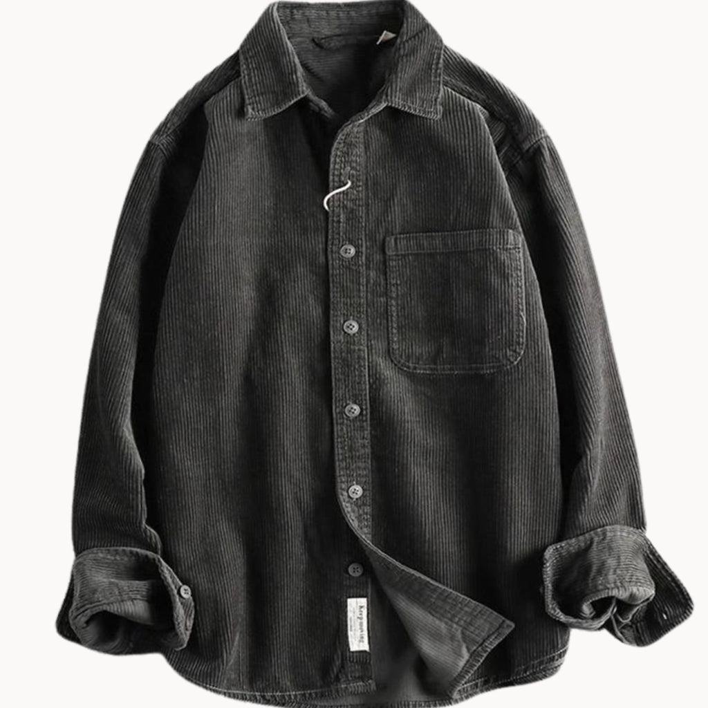 Men's Relaxed-Fit Corduroy Button-Up Long Sleeve Shirt - Gray