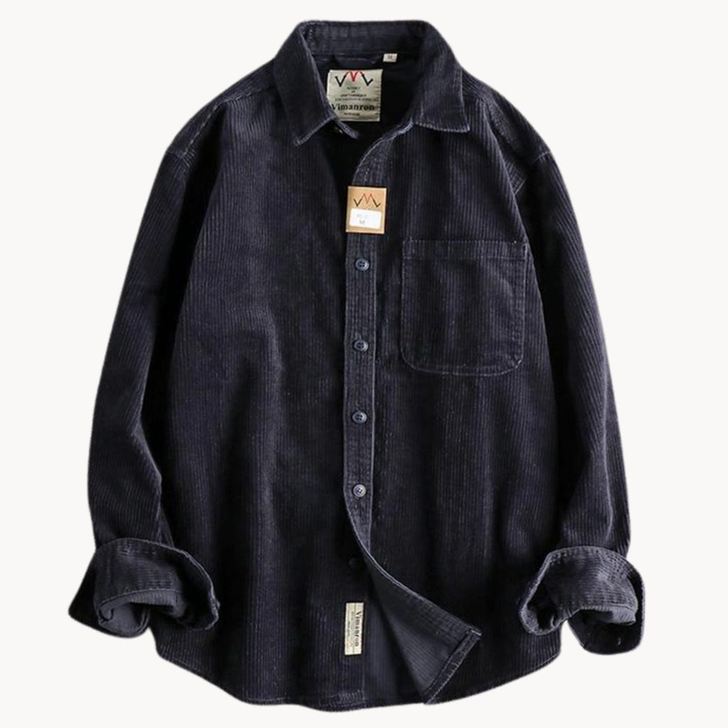 Men's Relaxed-Fit Corduroy Button-Up Long Sleeve Shirt - Navy Blue