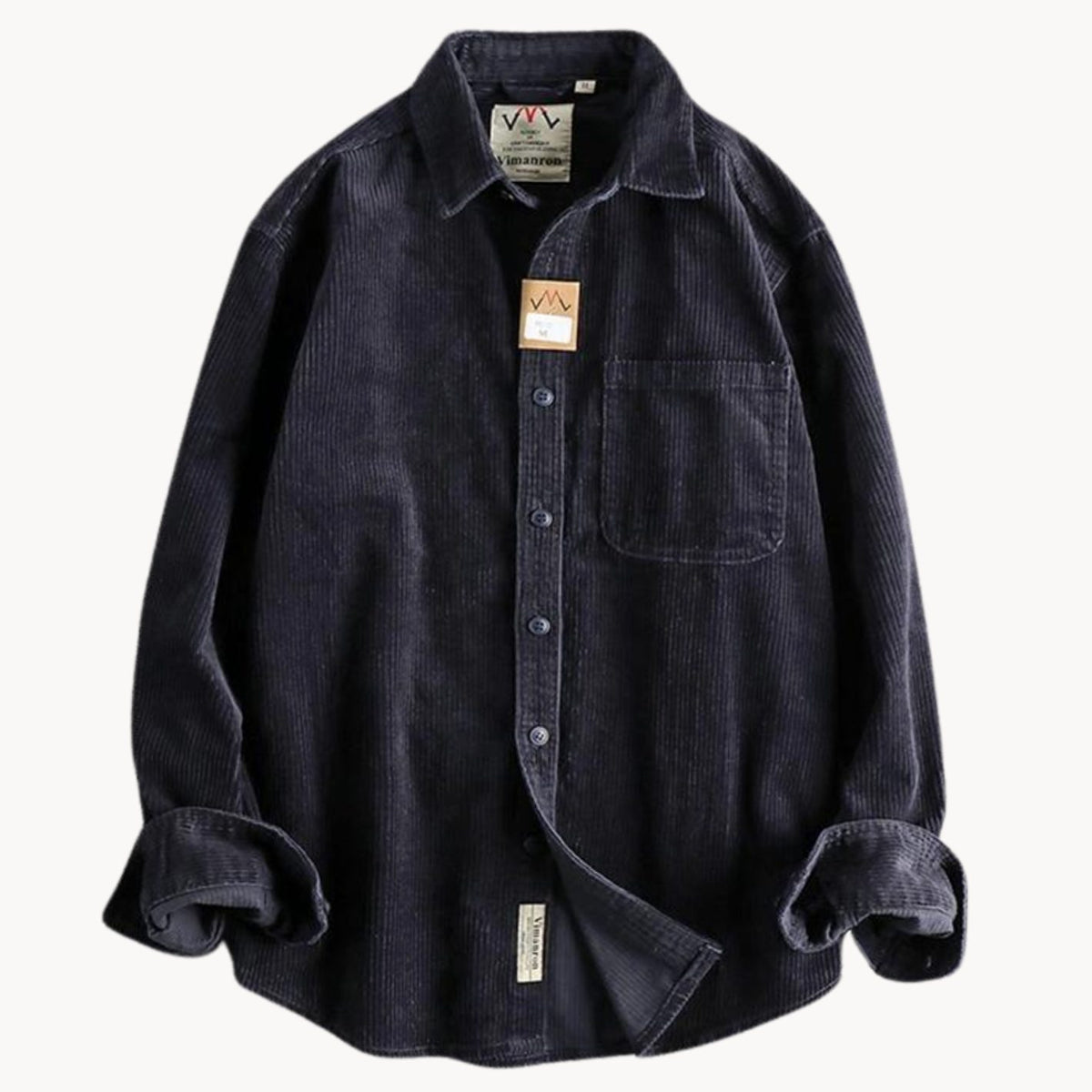 Men's Relaxed-Fit Corduroy Button-Up Long Sleeve Shirt - Navy Blue
