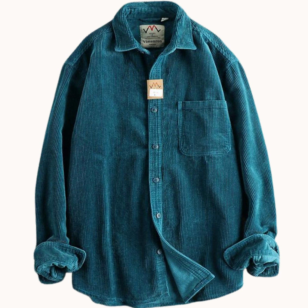 Men's Relaxed-Fit Corduroy Button-Up Long Sleeve Shirt - Blue