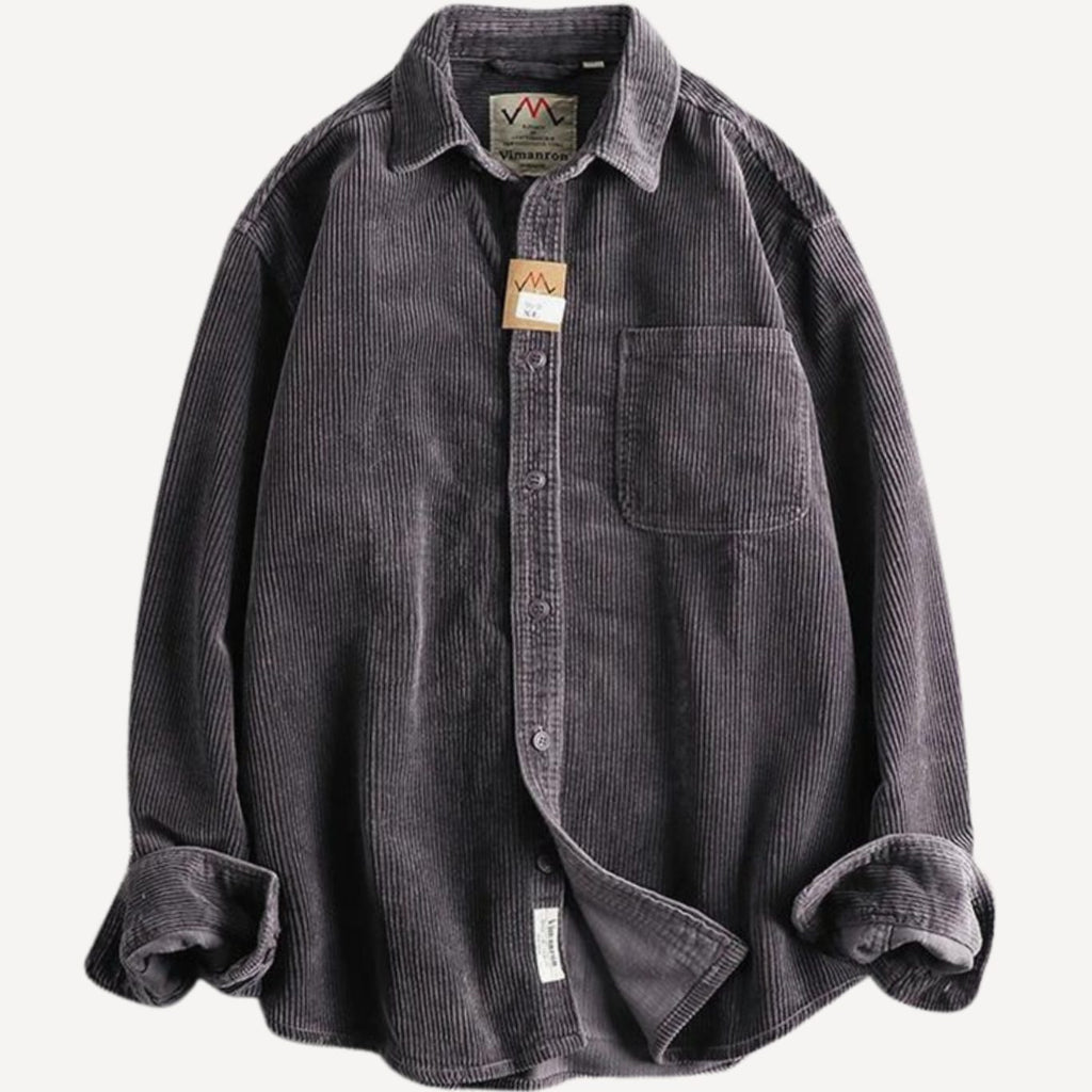 Men's Relaxed-Fit Corduroy Button-Up Long Sleeve Shirt - Plum