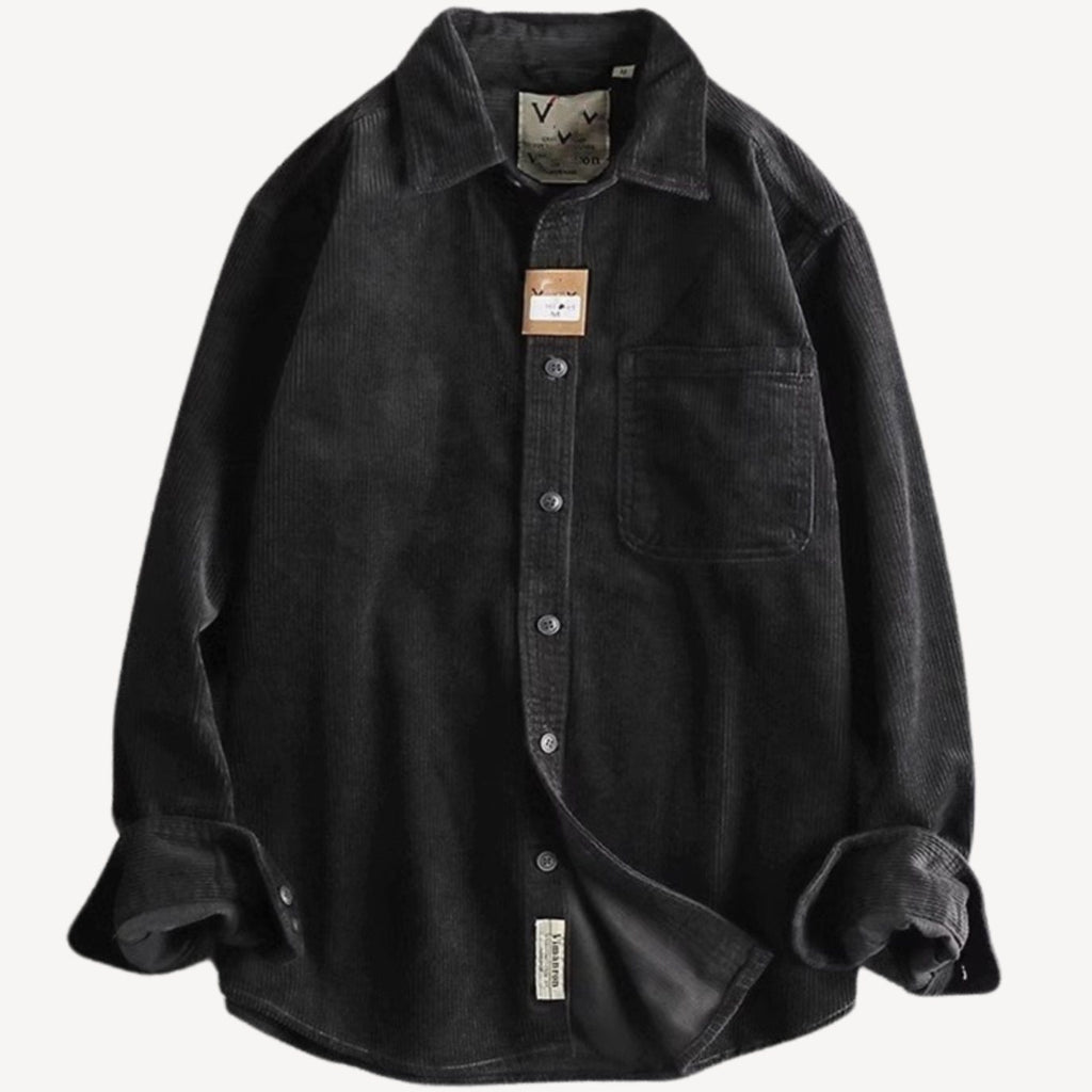 Men's Relaxed-Fit Corduroy Button-Up Long Sleeve Shirt - Black