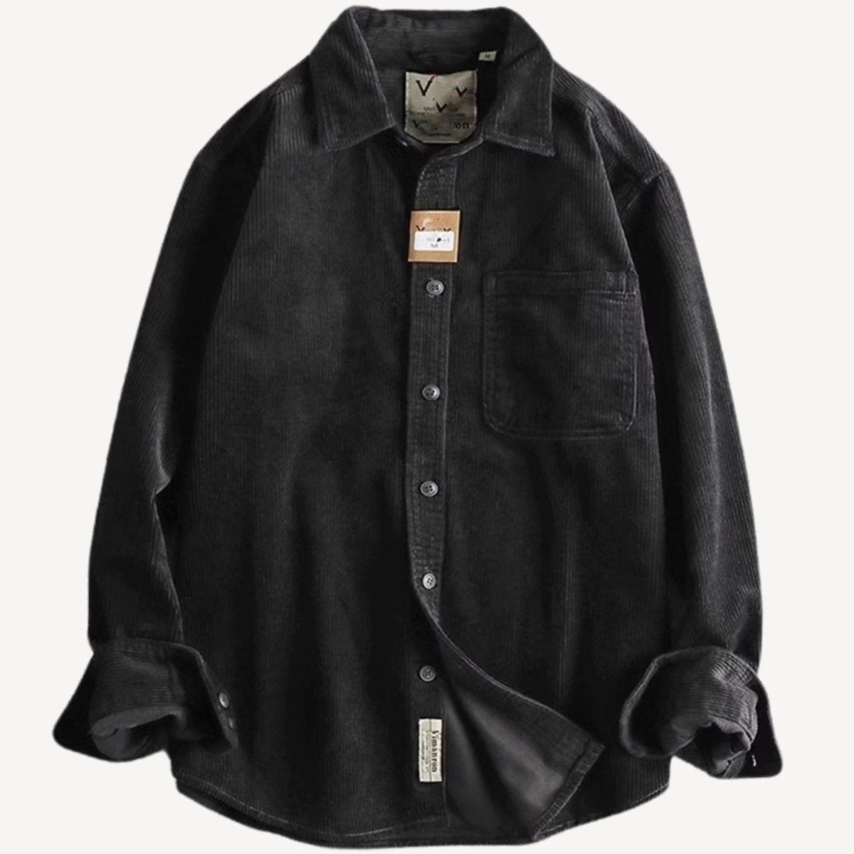 Men's Relaxed-Fit Corduroy Button-Up Long Sleeve Shirt - Black