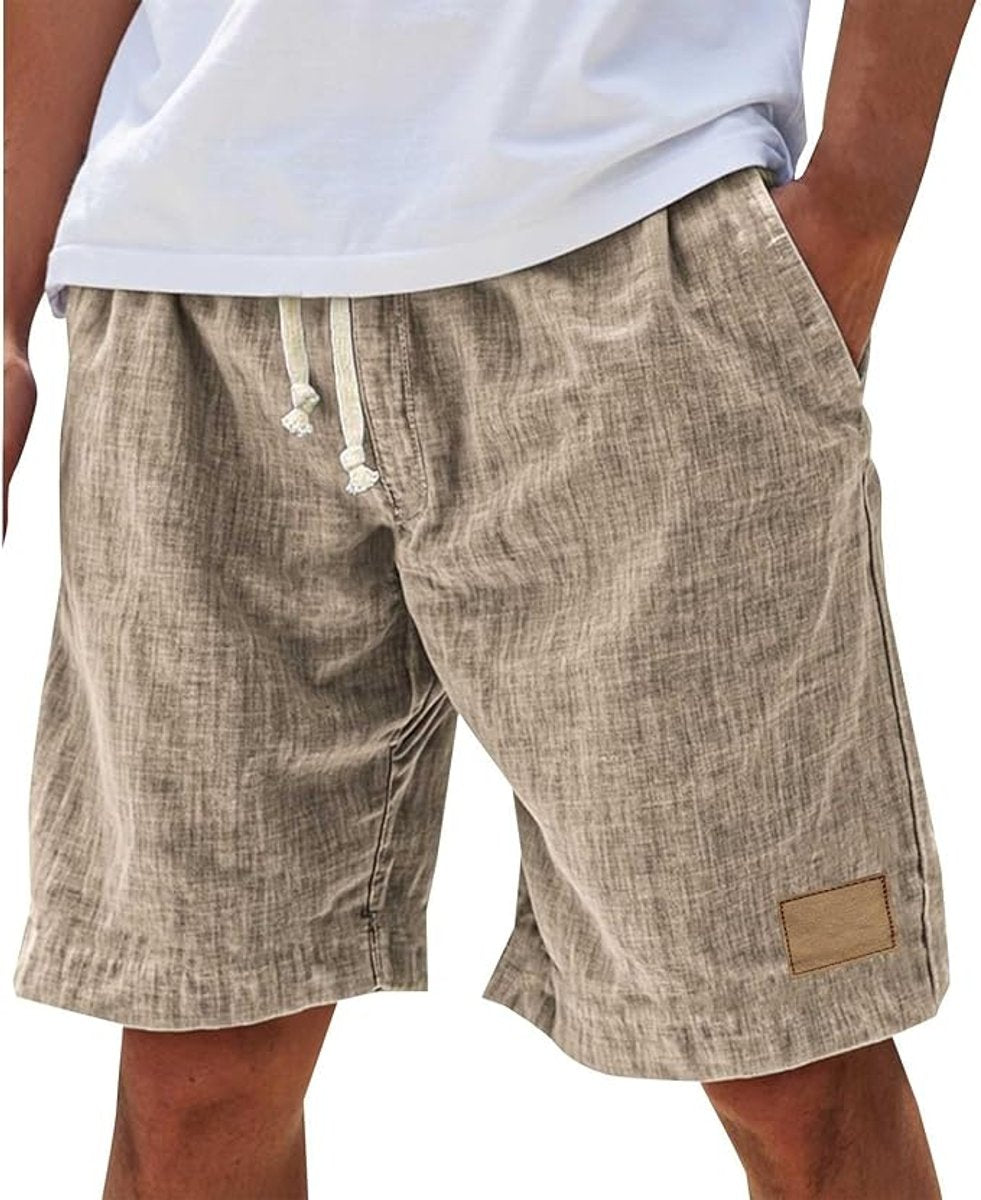 Men's Relaxed-Fit Drawstring Linen Casual Shorts - Khaki