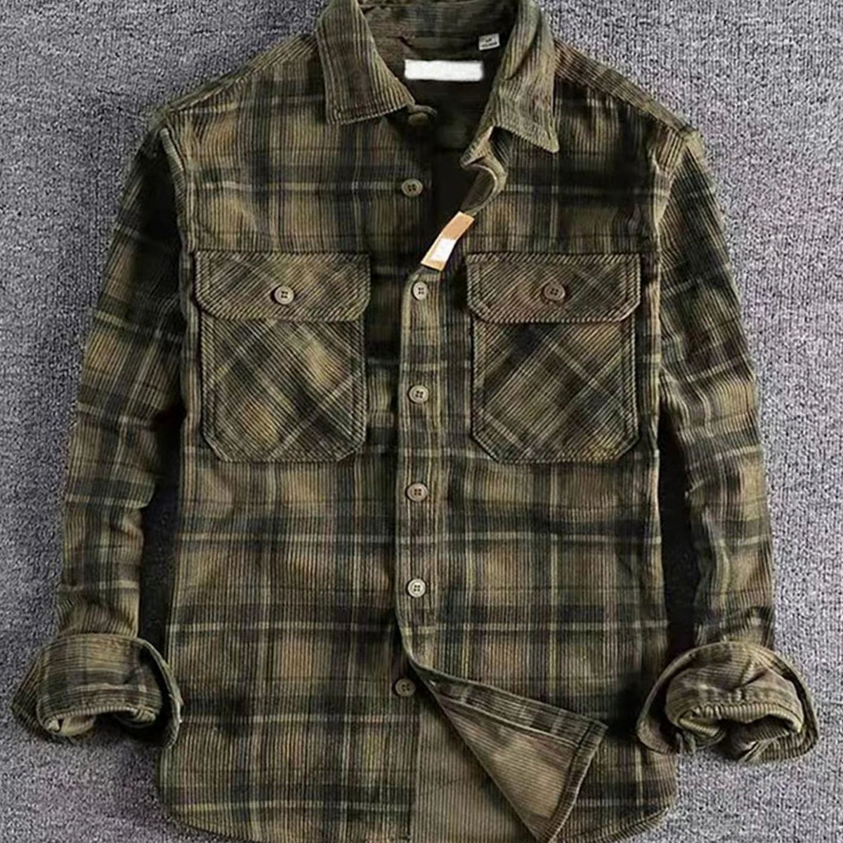 Men's Relaxed-Fit Long-Sleeve Plaid Flannel Shirt Dual Chest Pockets - Green
