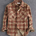 Men's Relaxed-Fit Long-Sleeve Plaid Flannel Shirt Dual Chest Pockets - Red