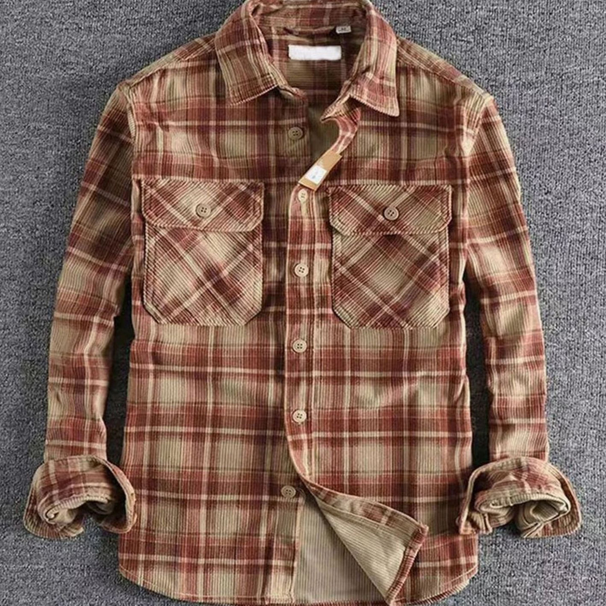 Men's Relaxed-Fit Long-Sleeve Plaid Flannel Shirt Dual Chest Pockets - Red