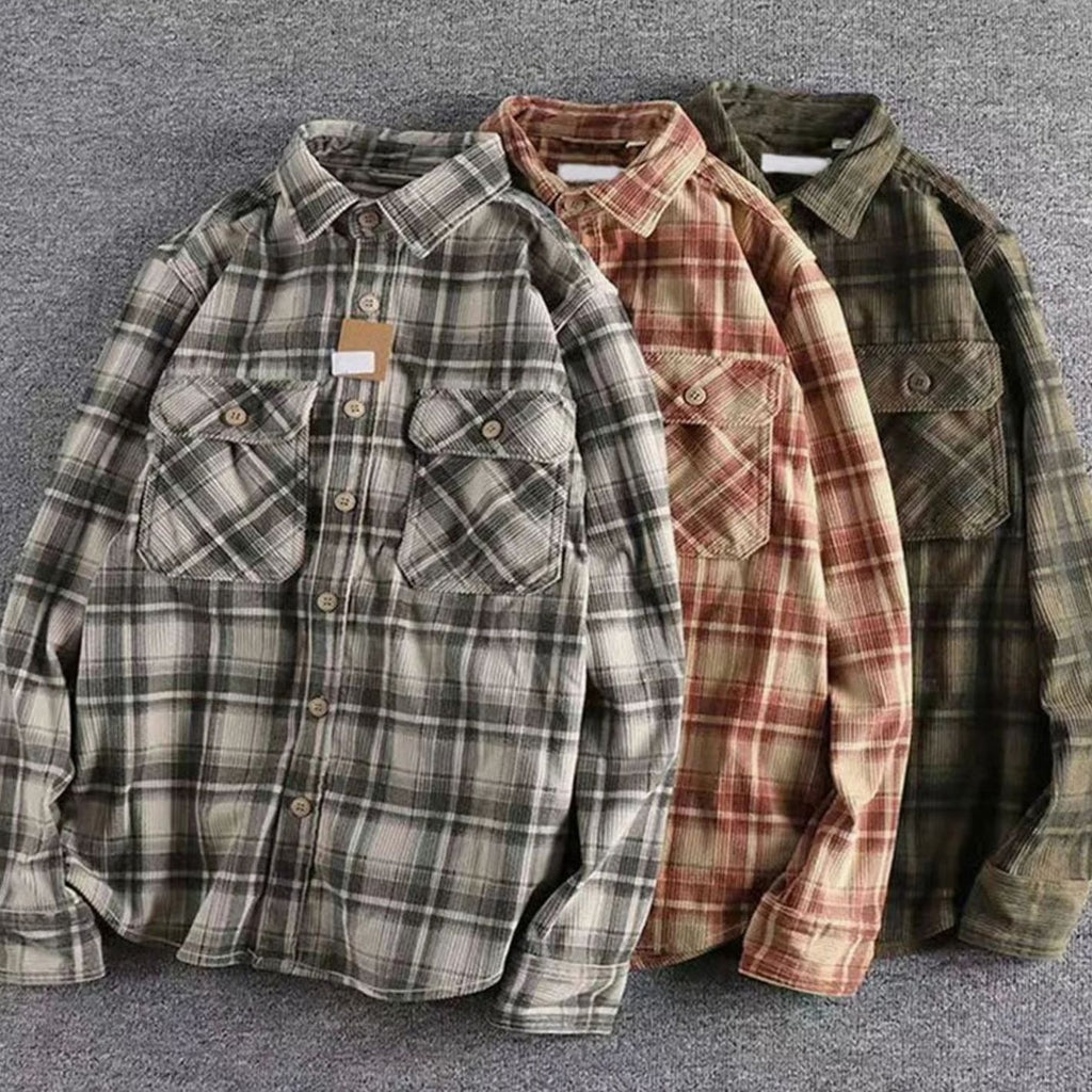 Men's Relaxed-Fit Long-Sleeve Plaid Flannel Shirt Dual Chest Pockets