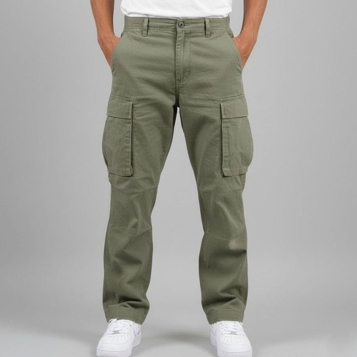 Men's Relaxed-Fit Streetwear Cargo Pants Multi-Pocket - Dark Green