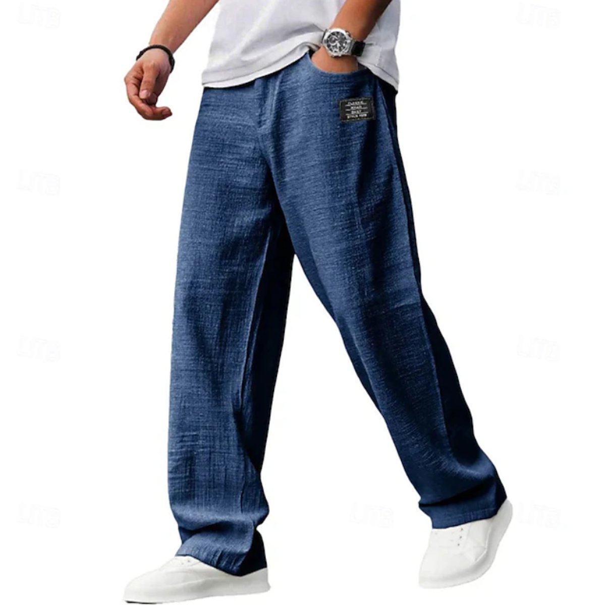 Men's Relaxed-Fit Wide-Leg Lightweight Casual Pants - Navy Blue