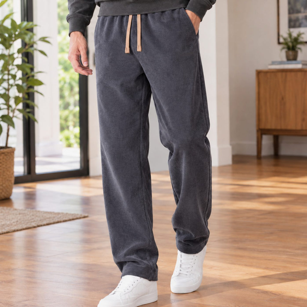 Men's Relaxed Straight-Leg Corduroy Drawstring Pants - Gray
