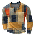 Men's Retro Colorblock Long Sleeve Henley Knit Sweater - Orange