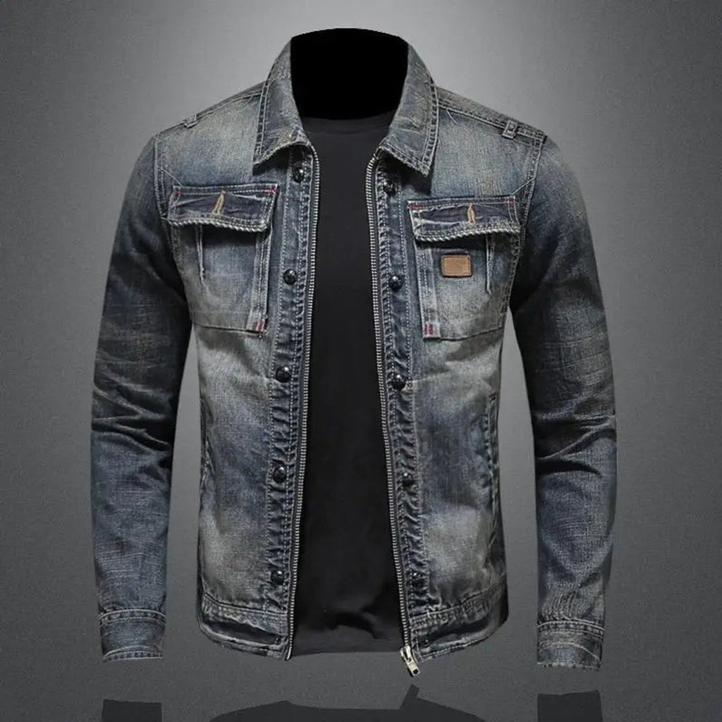 Men's Retro Washed Denim Zip-Up Jacket