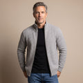 Men's Ribbed Knit Full-Zip Stand-Collar Cardigan Sweater - Light Gray