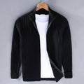 Men's Ribbed Knit Full-Zip Winter Cardigan Sweater - Black