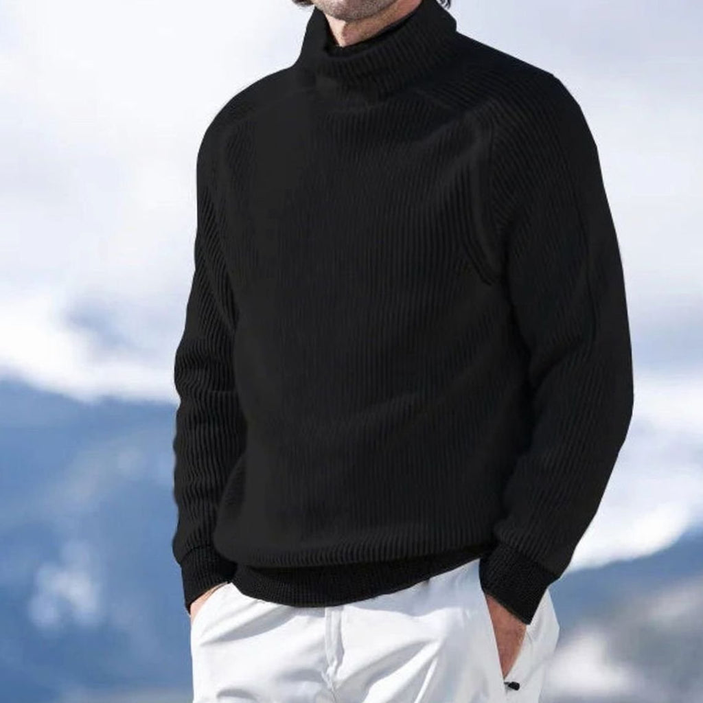 Men's Ribbed Knit Turtleneck Sweater Long-Sleeve Pullover - Black