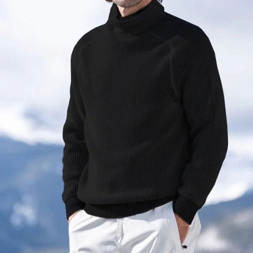 Men's Ribbed Knit Turtleneck Sweater Long-Sleeve Pullover - Black