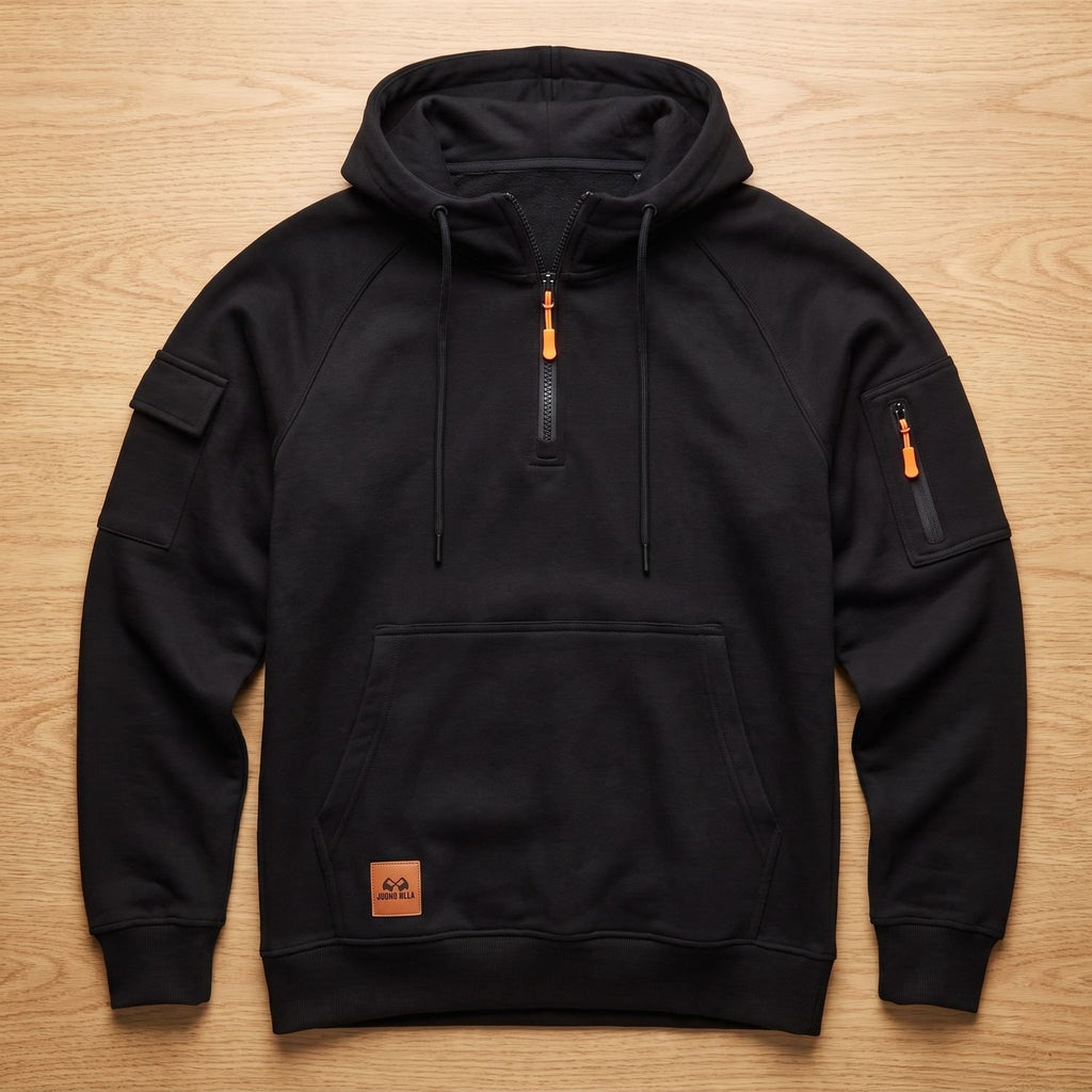 Men's Rugged Quarter-Zip Hooded Pullover Sweatshirt - Black