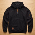 Men's Rugged Quarter-Zip Hooded Pullover Sweatshirt - Black