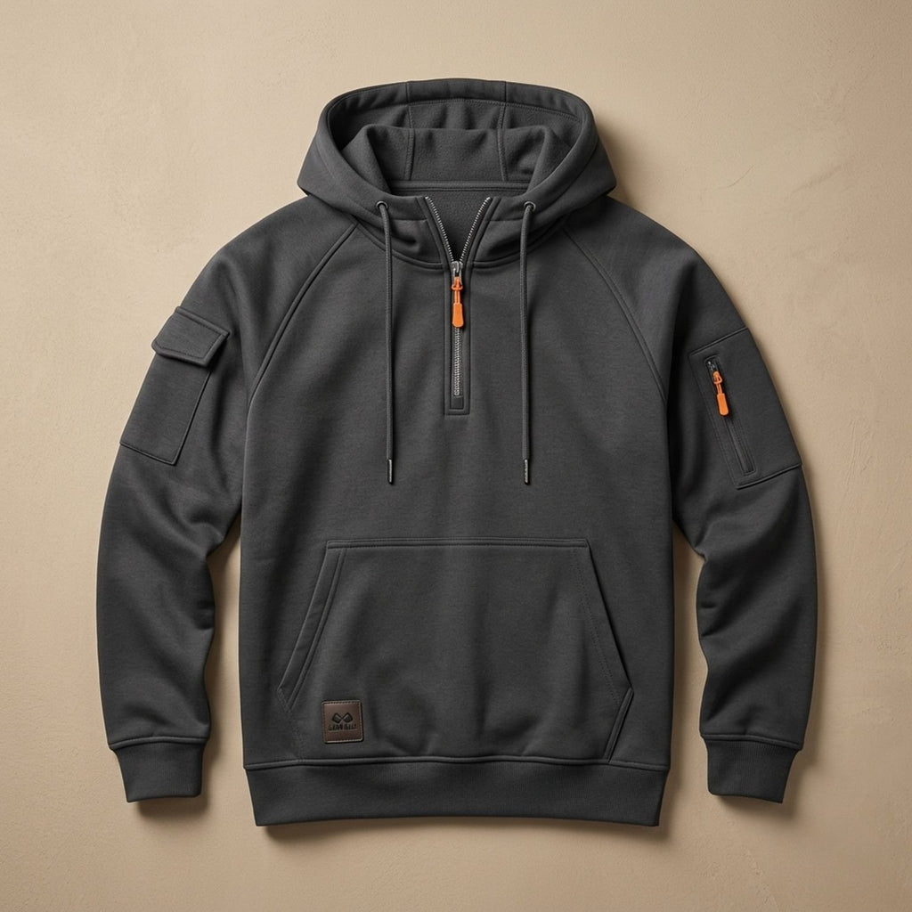 Men's Rugged Quarter-Zip Hooded Pullover Sweatshirt