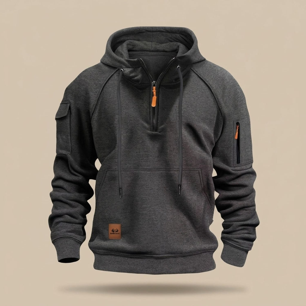 Men's Rugged Quarter-Zip Hooded Pullover Sweatshirt