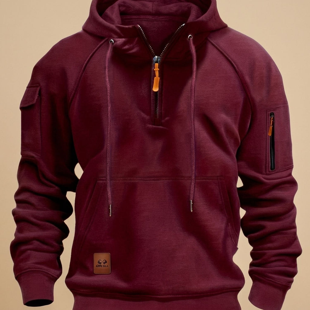 Men's Rugged Quarter-Zip Hooded Pullover Sweatshirt - Burgundy