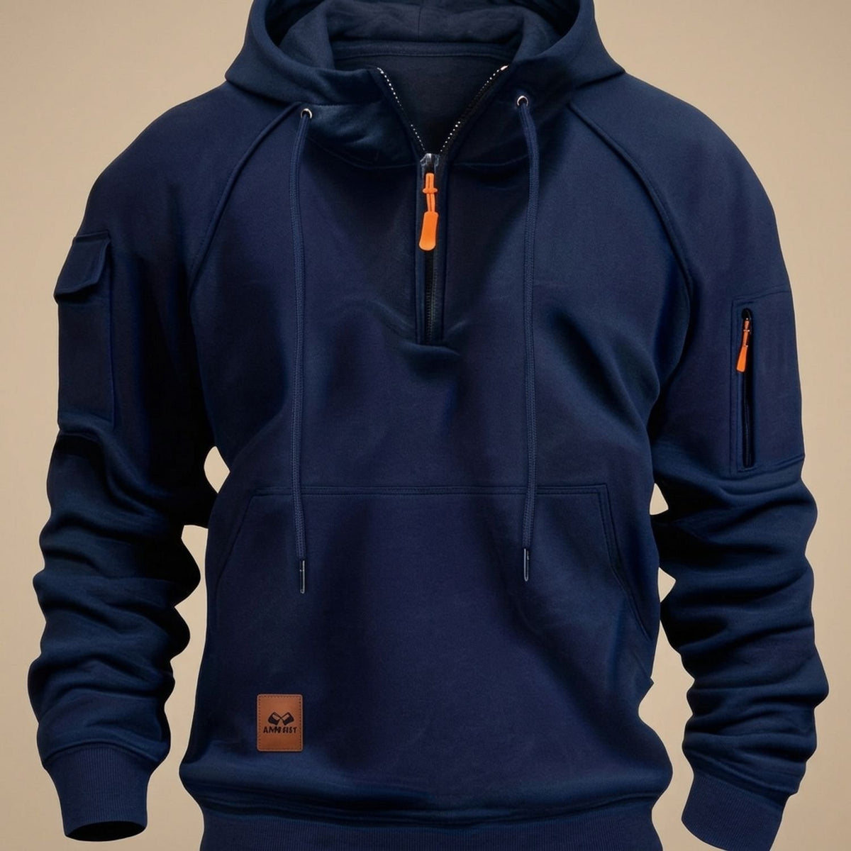 Men's Rugged Quarter-Zip Hooded Pullover Sweatshirt - Navy