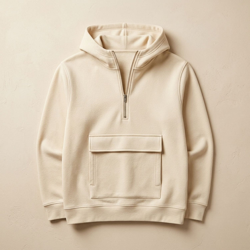 Men's Rugged Quarter-Zip Hooded Pullover Sweatshirt