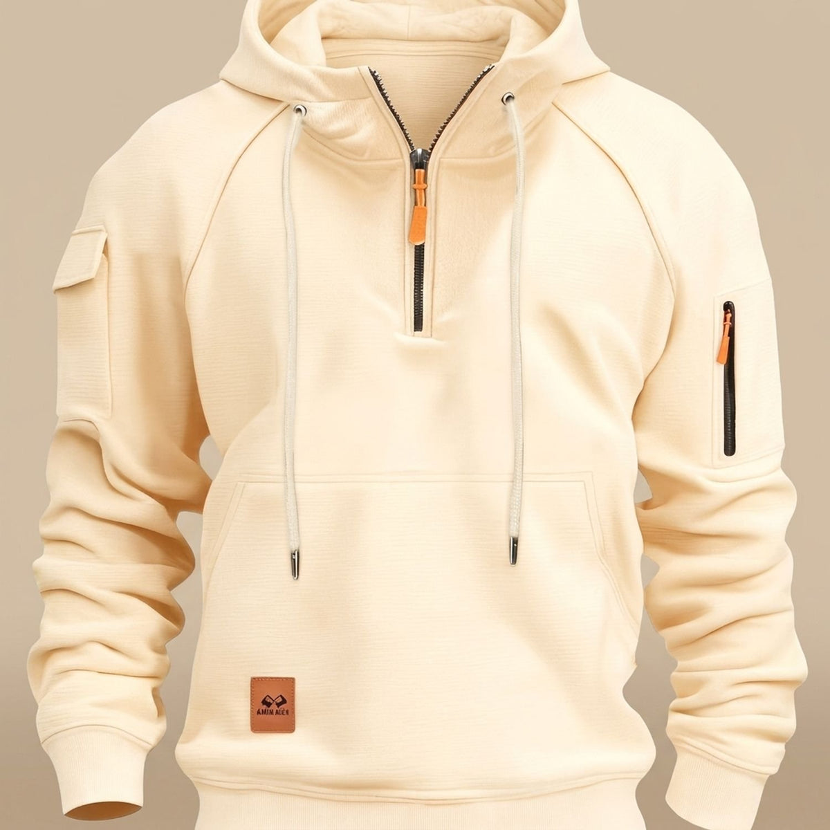 Men's Rugged Quarter-Zip Hooded Pullover Sweatshirt - Apricot
