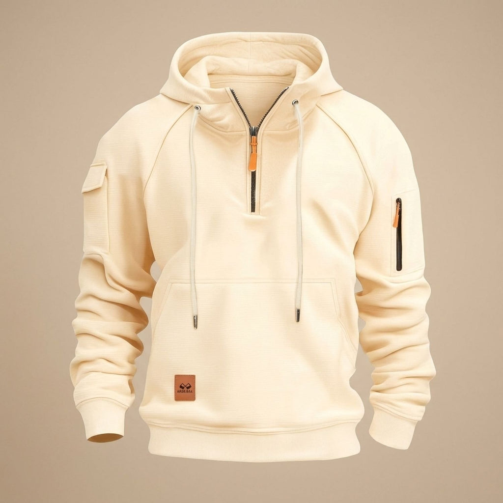 Men's Rugged Quarter-Zip Hooded Pullover Sweatshirt