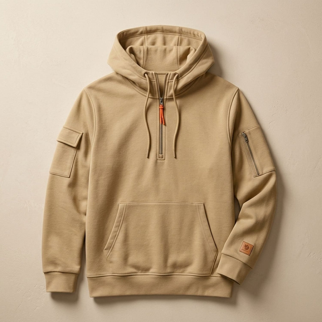 Men's Rugged Quarter-Zip Hooded Pullover Sweatshirt