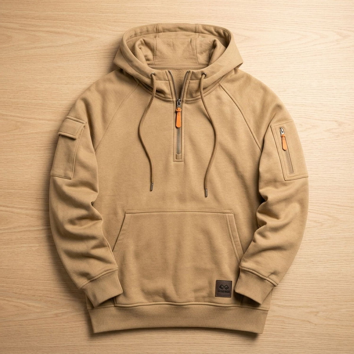 Men's Rugged Quarter-Zip Hooded Pullover Sweatshirt - Khaki