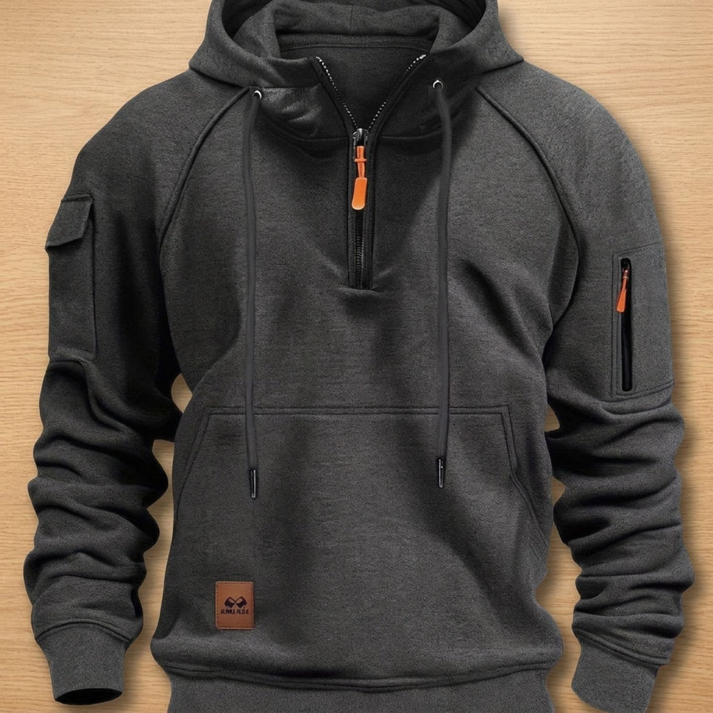 Men's Rugged Quarter-Zip Hooded Pullover Sweatshirt - Dark Gray
