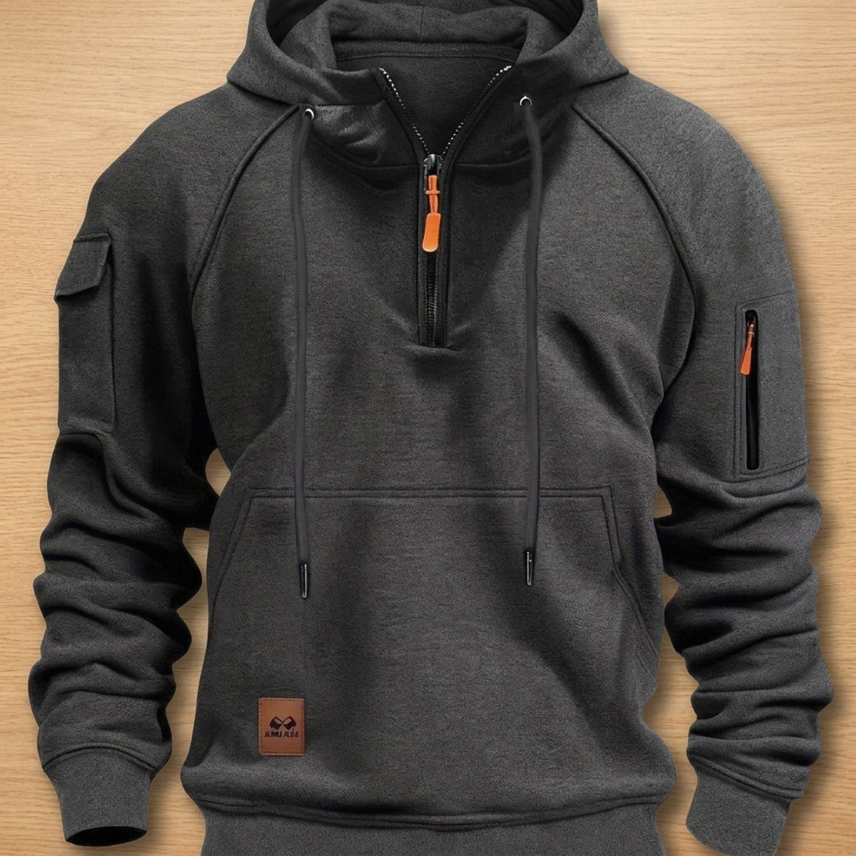 Men's Rugged Quarter-Zip Hooded Pullover Sweatshirt - Dark Gray