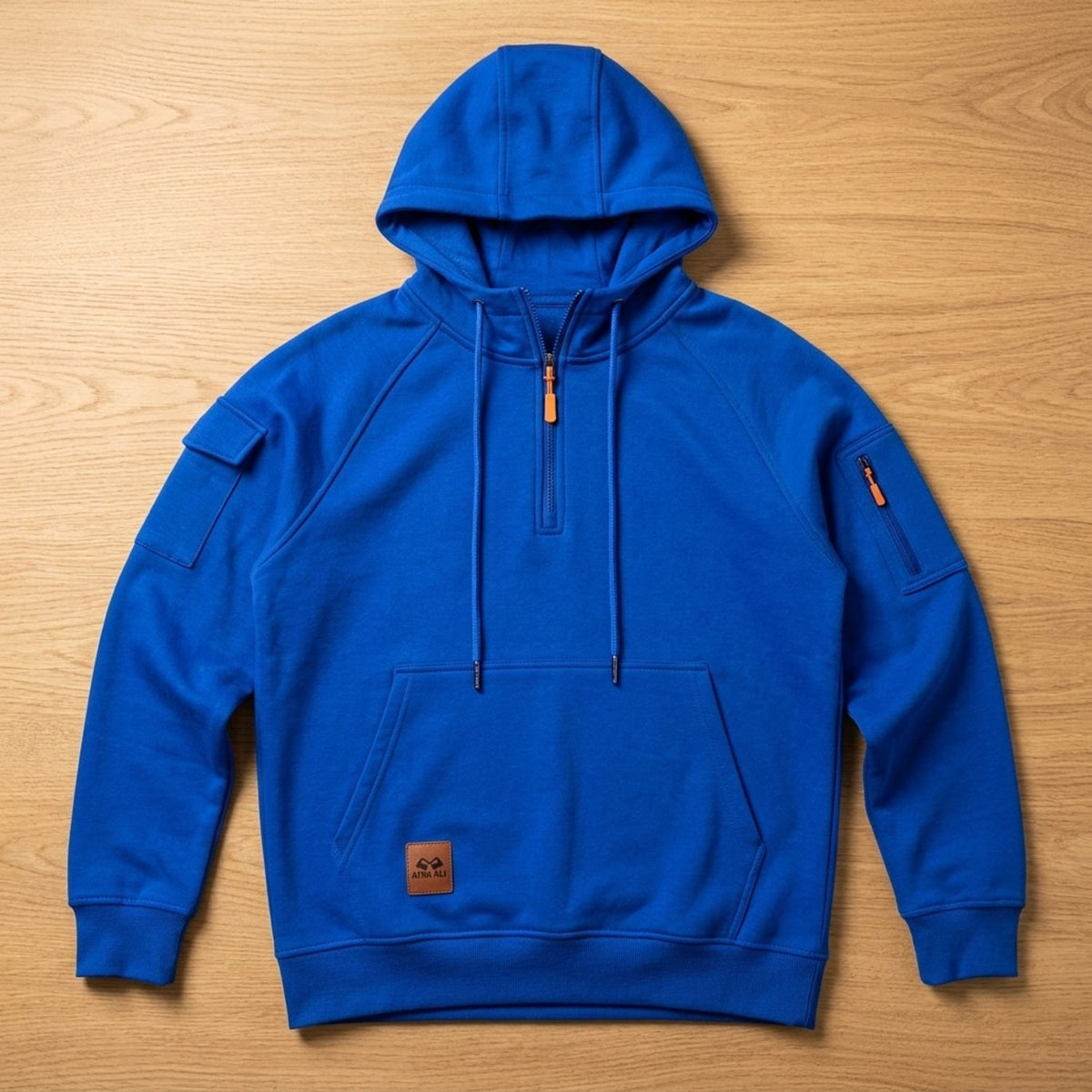 Men's Rugged Quarter-Zip Hooded Pullover Sweatshirt - Blue