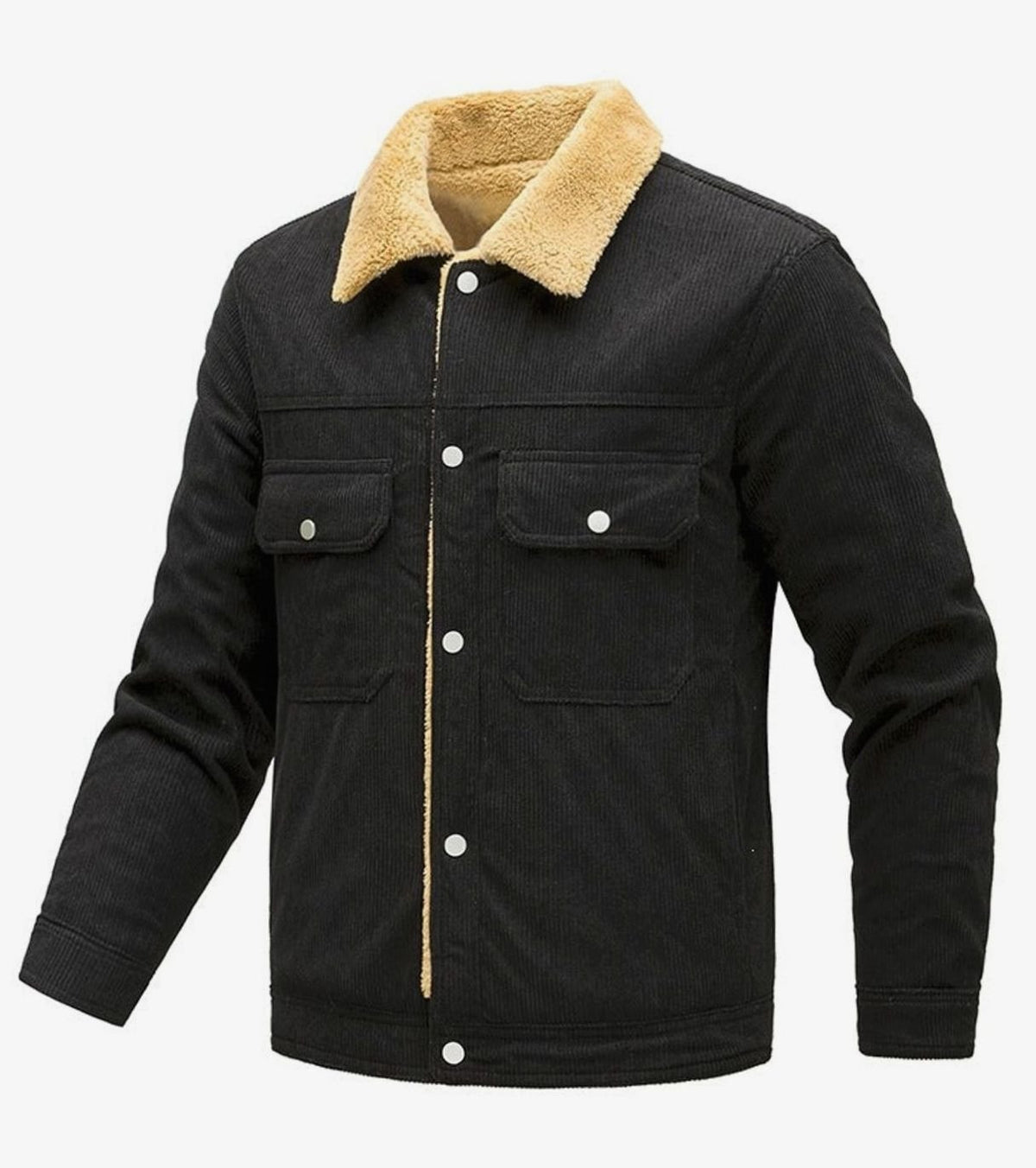 Men's Sherpa-Lined Corduroy Button-Front Jacket - Black