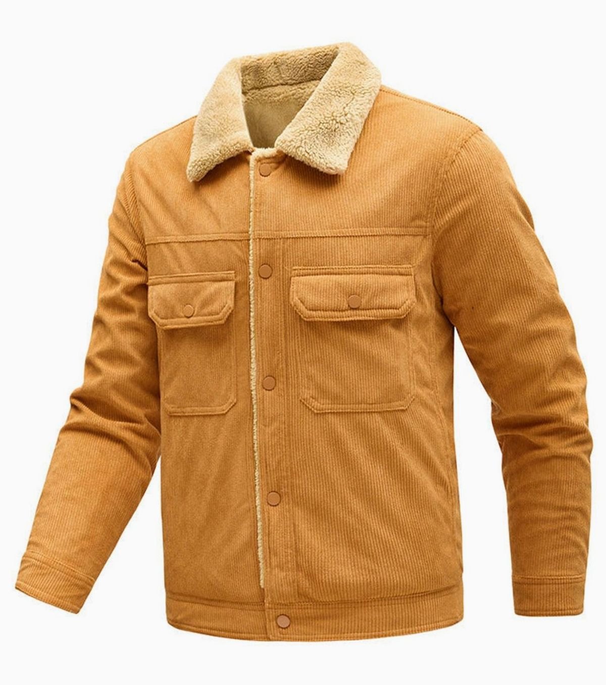 Men's Sherpa-Lined Corduroy Button-Front Jacket - Caramel