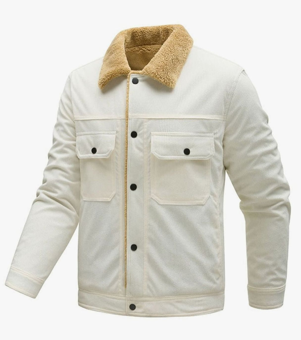 Men's Sherpa-Lined Corduroy Button-Front Jacket - White