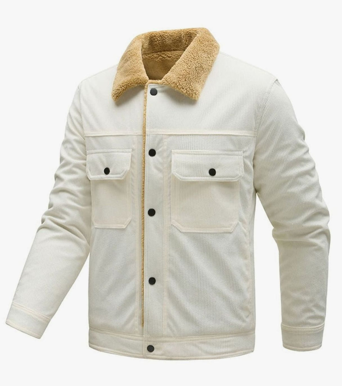 Men's Sherpa-Lined Corduroy Button-Front Jacket - White