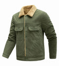 Men's Sherpa-Lined Corduroy Button-Front Jacket - Olive Green (Military Green)
