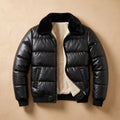 Men's Sherpa-Lined Faux Leather Puffer Jacket