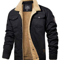 Men's Sherpa-Lined Fleece Cargo Winter Jacket - Black