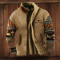 Men's Sherpa-Lined Tribal Print Zip-Up Winter Coat - Brown