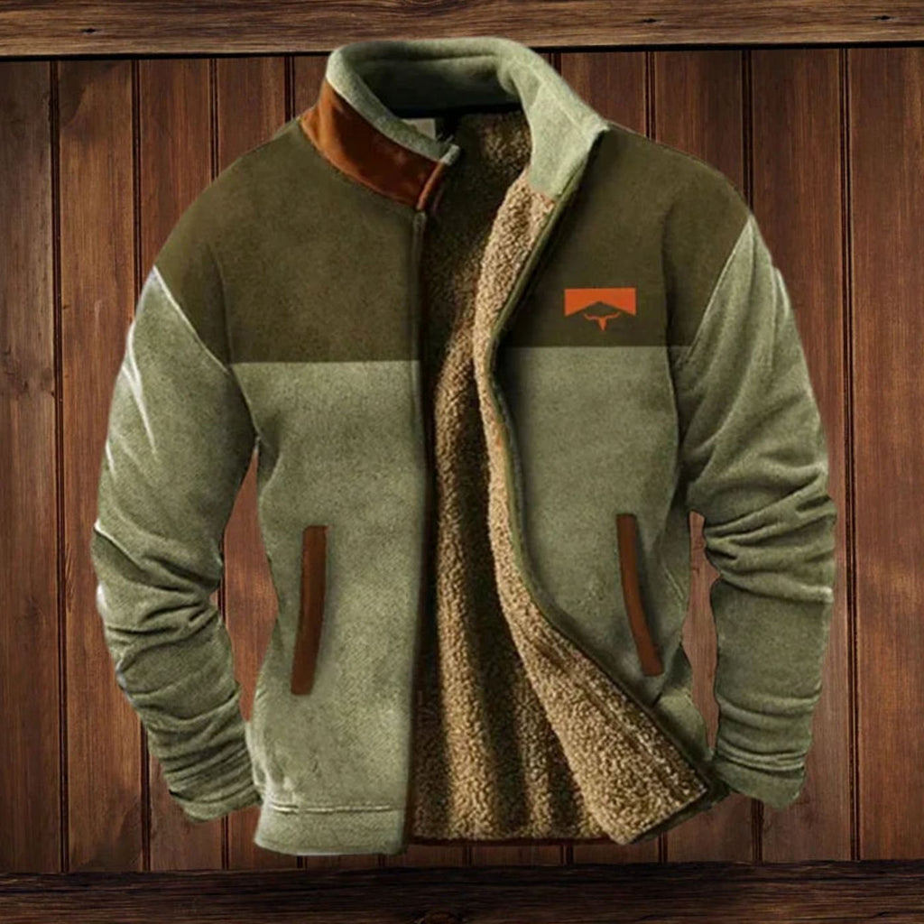 Men's Sherpa-Lined Tribal Print Zip-Up Winter Coat - Green